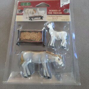 Lemax Village Collection Horses At The Trough Poly-Resin Figurines Set Of 3